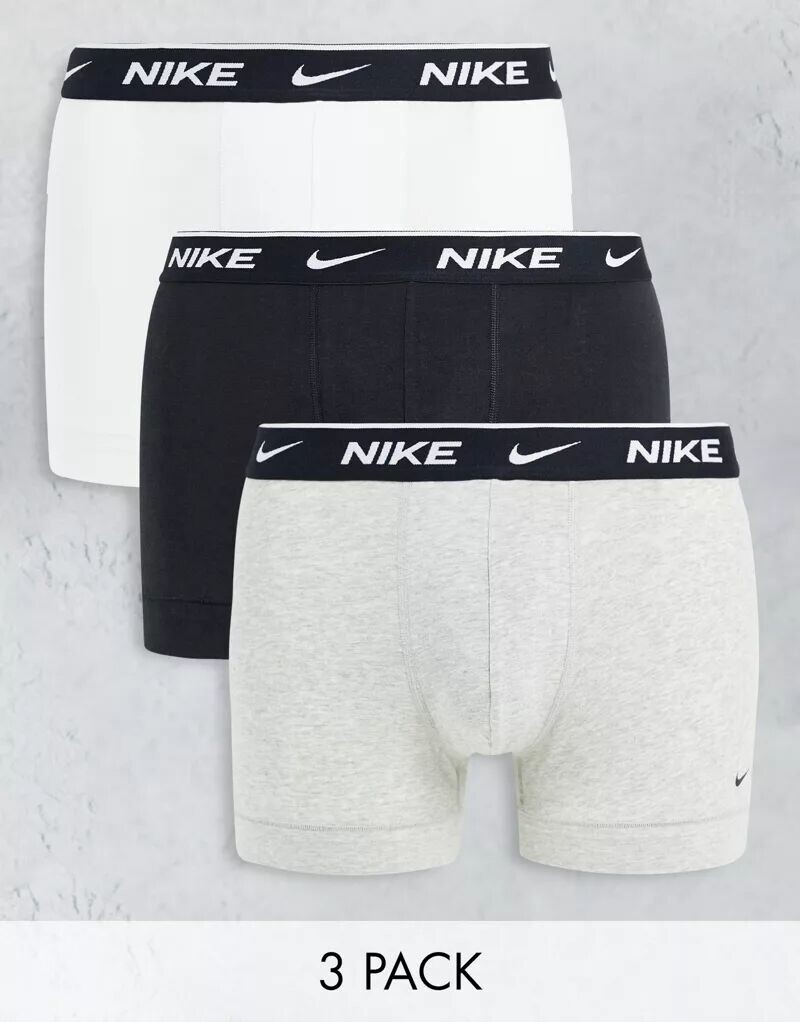 Комплект из 3 трусов-боксеров из эластичного хлопка Nike черного, серого и белого цвета