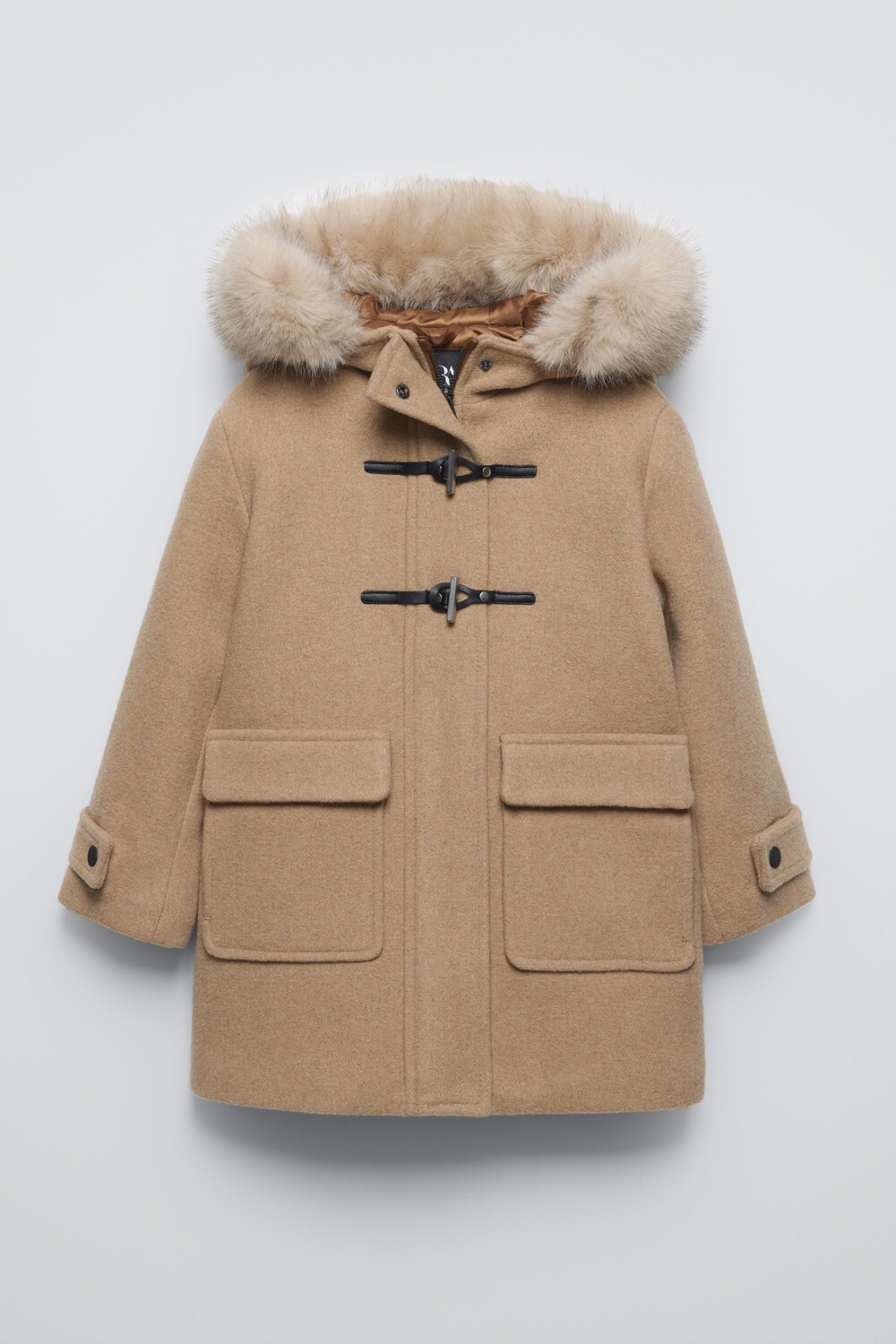 

Пальто из шерстяной смеси с пугами ZARA, цвет light camel