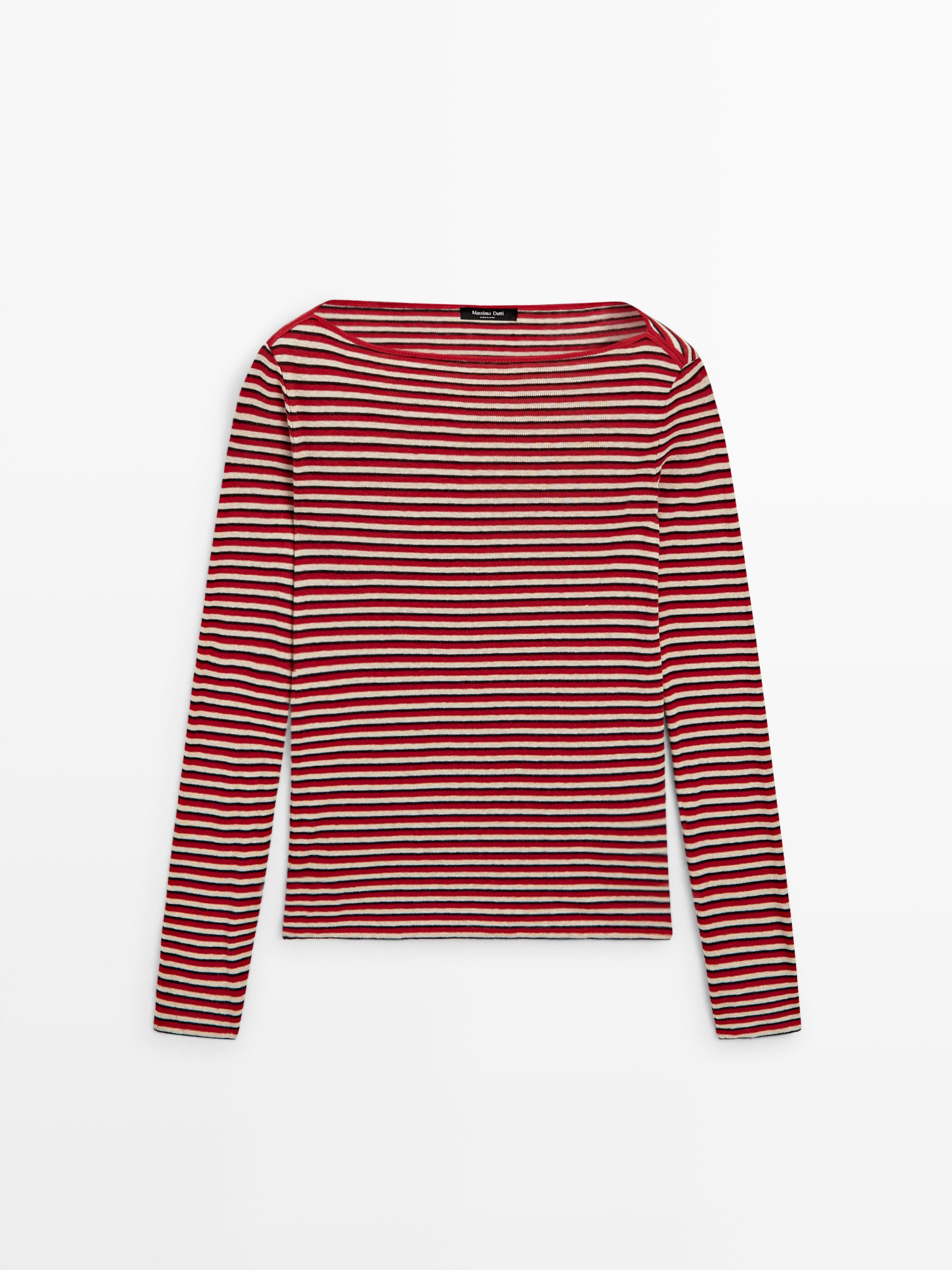 Футболка с длинным рукавом в полоску Massimo Dutti, red — фото 2