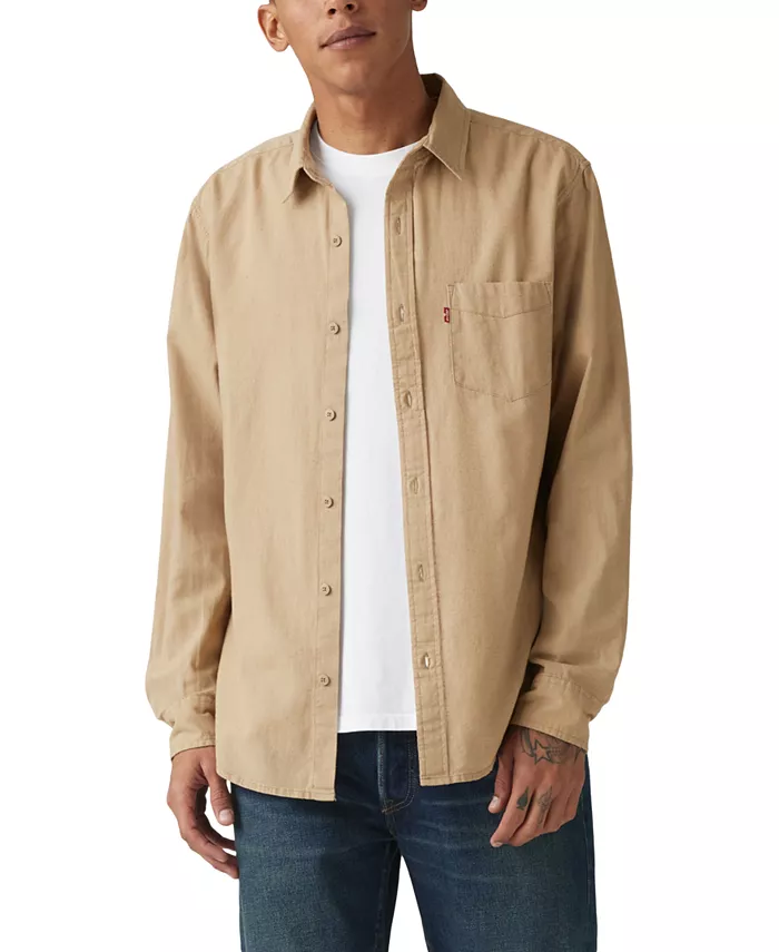 

Мужская классическая рубашка с длинным рукавом и одним карманом Regular Fit Levi's, коричневый/бежевый