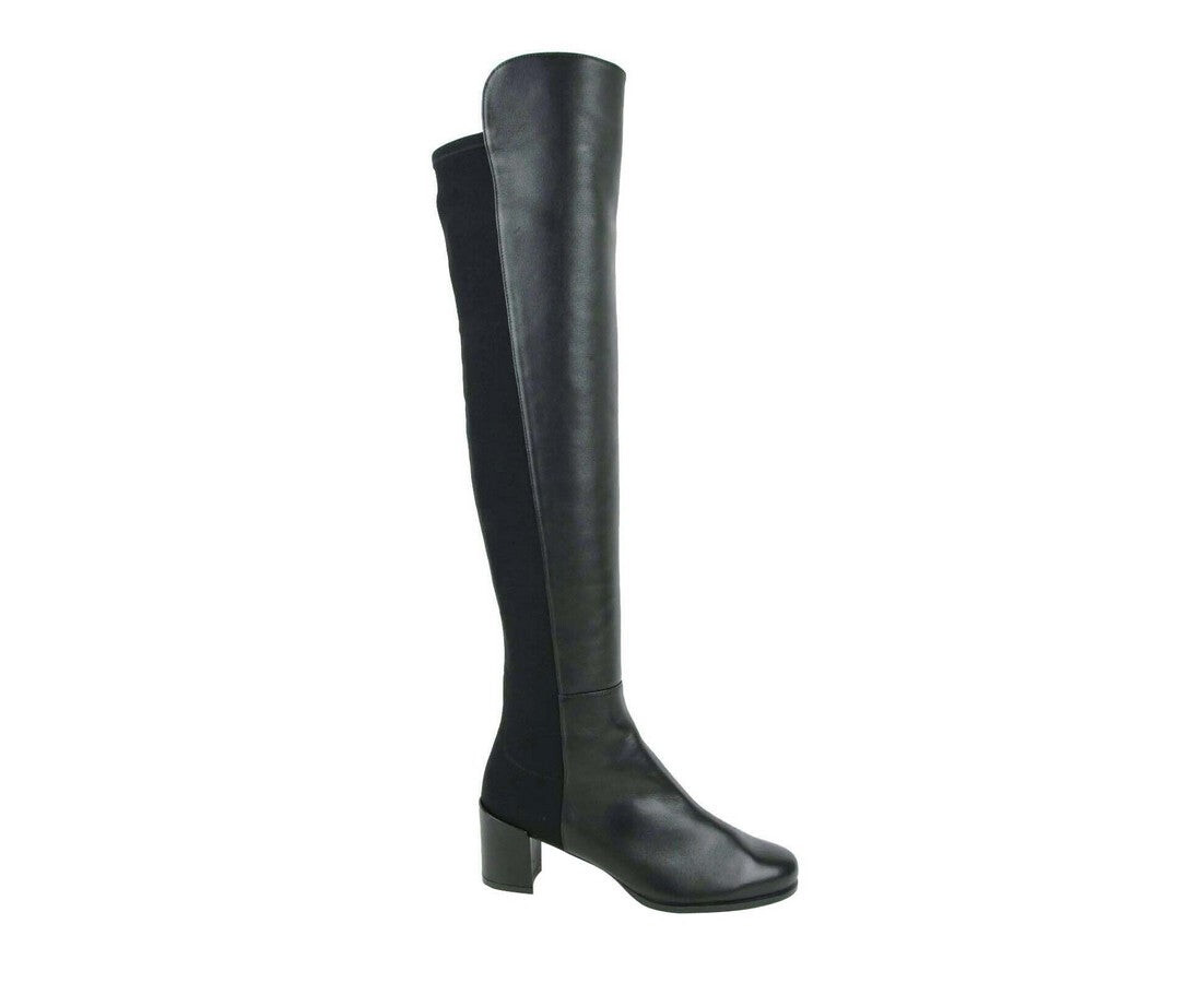 Женские сапоги до колена из кожи наппа средней длины Stuart Weitzman с эластичным каблуком сзади, черный — фото 2