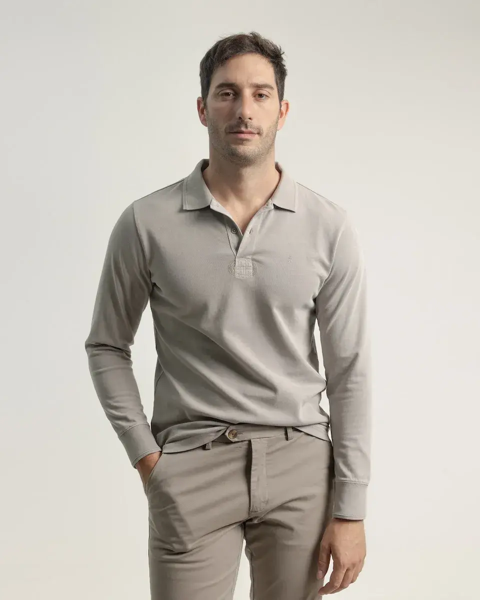 

Мужская однотонная рубашка поло с длинным рукавом PuroEgo, светло-серый