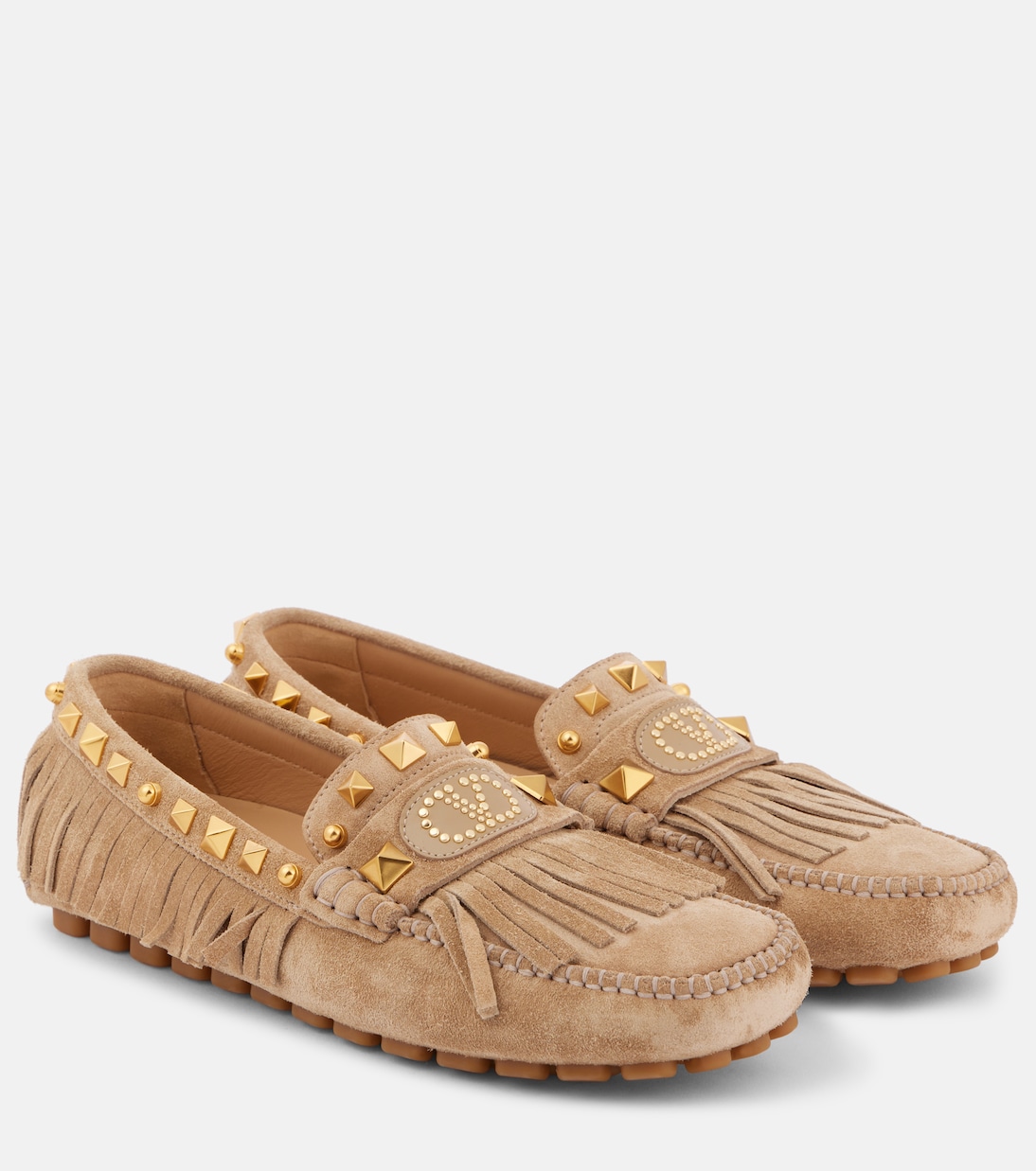 Замшевые туфли для вождения Plaster Caster VLogo Valentino Garavani, Desert Sand