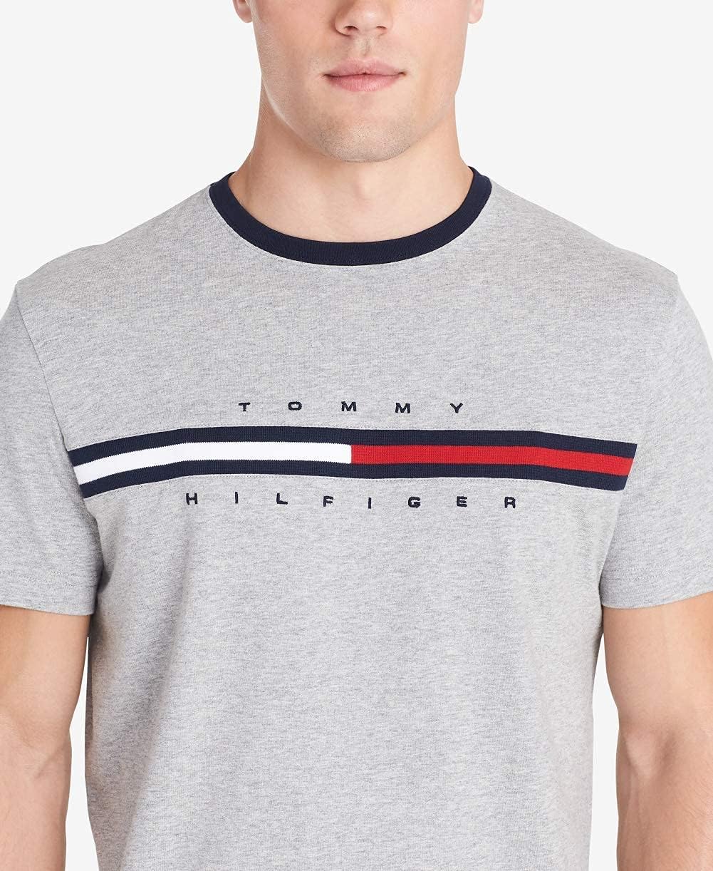 Мужская футболка с коротким рукавом и фирменными полосками Tommy Hilfiger, Grey Heather — фото 3