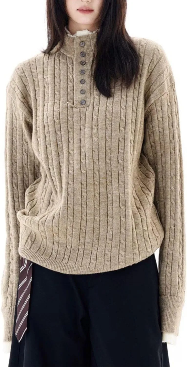 

BAIMORE Унисекс удобный повседневный вязаный пуловер с планкой на пуговицах