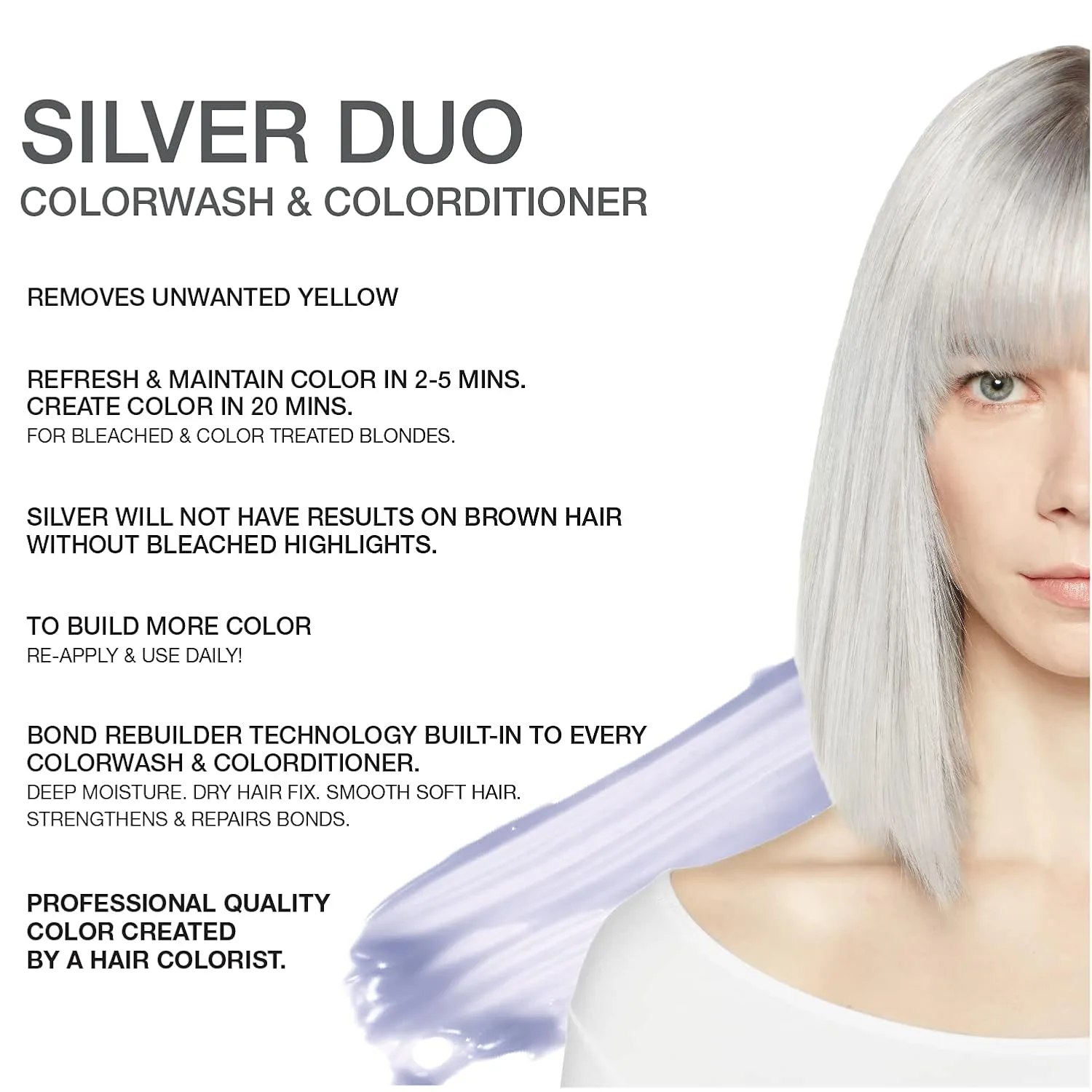 Celeb Luxury Intense Color Depositing Colorwash шампунь + BondFix восстановитель, веганская краска для волос, на основе растений, полуперманентный цвет, наборы Viral и Gem Lites, Silver — фото 2
