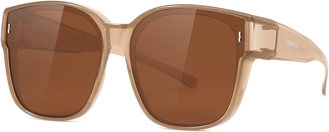 

Солнцезащитные очки Meeloog Large Polarized Fit Over Glasses для женщин и мужчин, большие, модные квадратные очки для вождения и езды MST0110, P1 Khaki Frame/Brown Lens