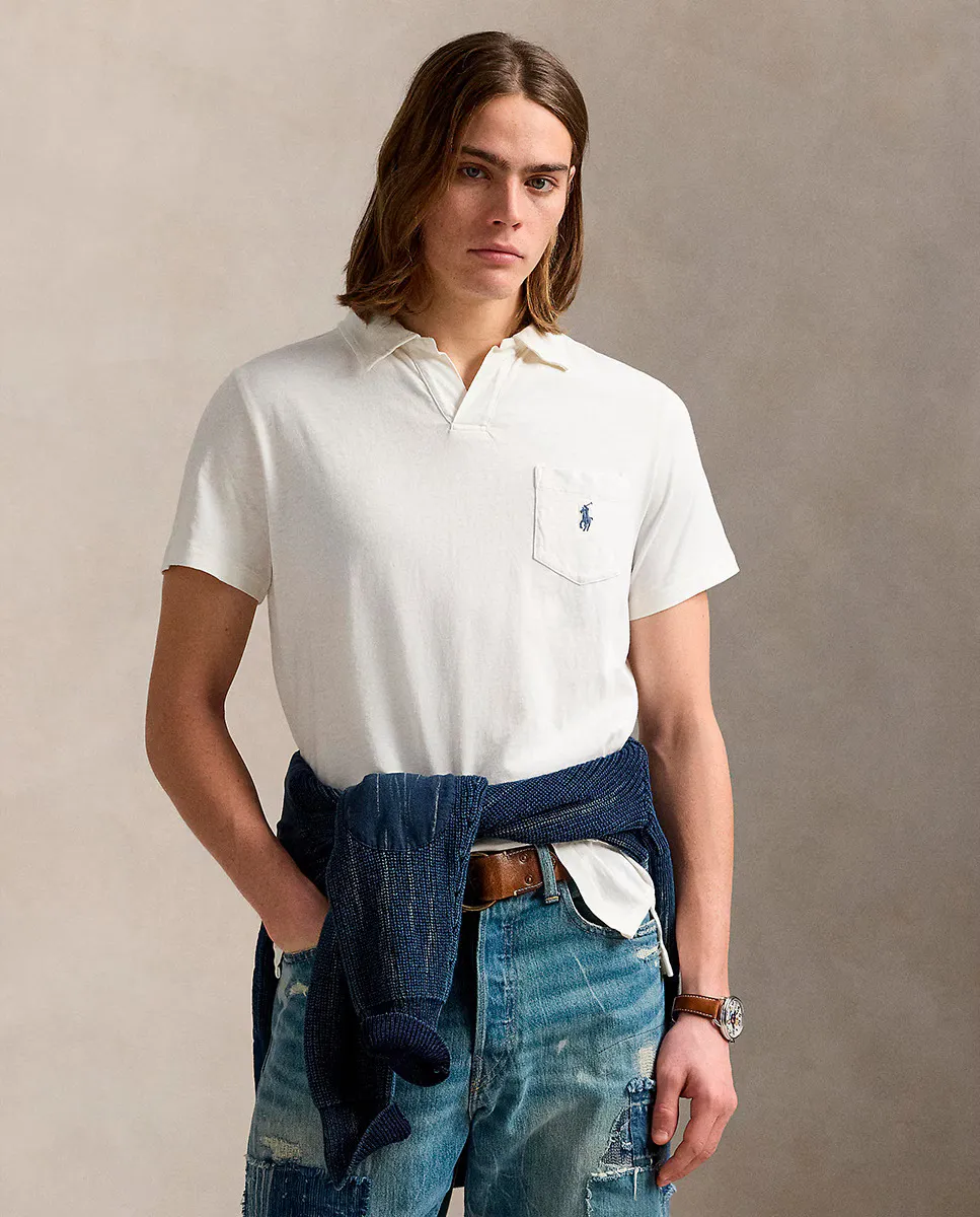 

Мужская рубашка поло с нагрудным карманом, стандартный крой Polo Ralph Lauren, кремовый
