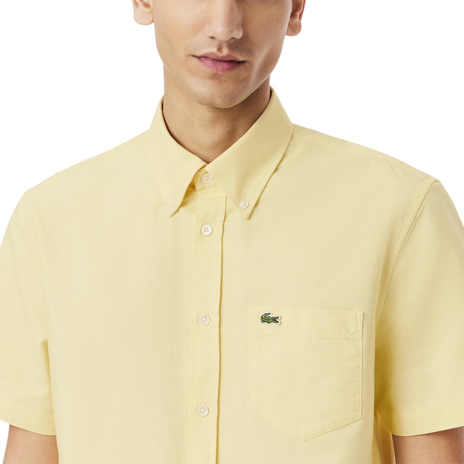 Рубашка Lacoste с коротким рукавом, классический крой, мужская коллекция Core, Yellow/White — фото 2