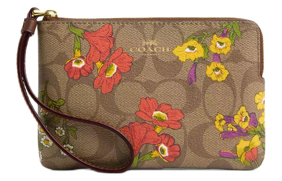 

COACH Угловая молния водонепроницаемая холщовая сумка с переработанной кожей маленькая женская золотая хаки разноцветная