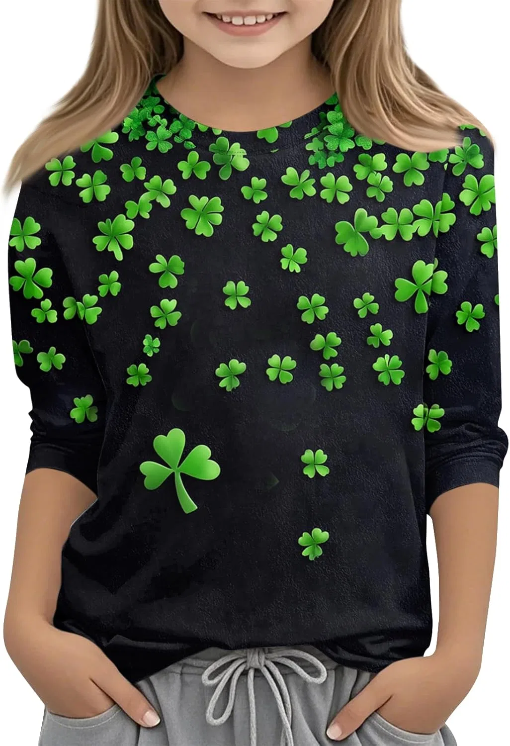 Футболка с принтом St. Patrick's Day, Oversized, 3/4 рукав, Generic, 1-dark Green