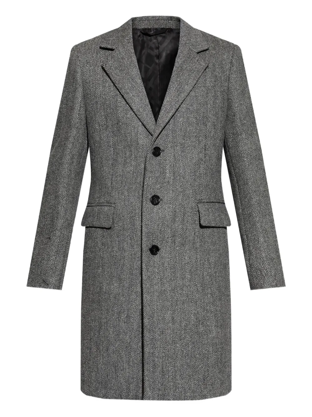 

Однобортное пальто с елочным узором BURBERRY, серый