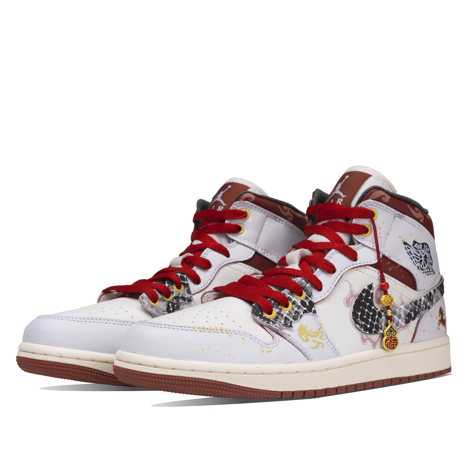 Кроссовки Air 1 Year Of The Horse Blessing Abrasion Resistant Coverage High top Vintage Basketball Unisex Jordan, белый красный — фото 4