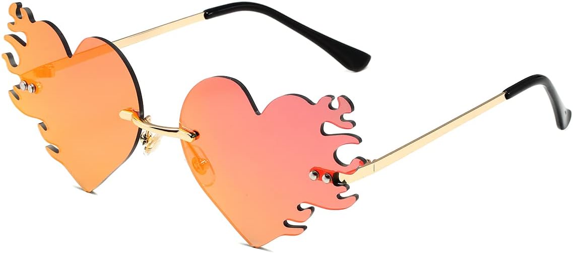 

Солнцезащитные очки JOVAKIT в форме сердца с огненным рисунком для женщин и мужчин, винтажные, без оправы, с огненным рисунком и символикой любви, в стиле ретро, ​​для рейв-вечеринок и Хэллоуина, A2 Gold/Red Mirror