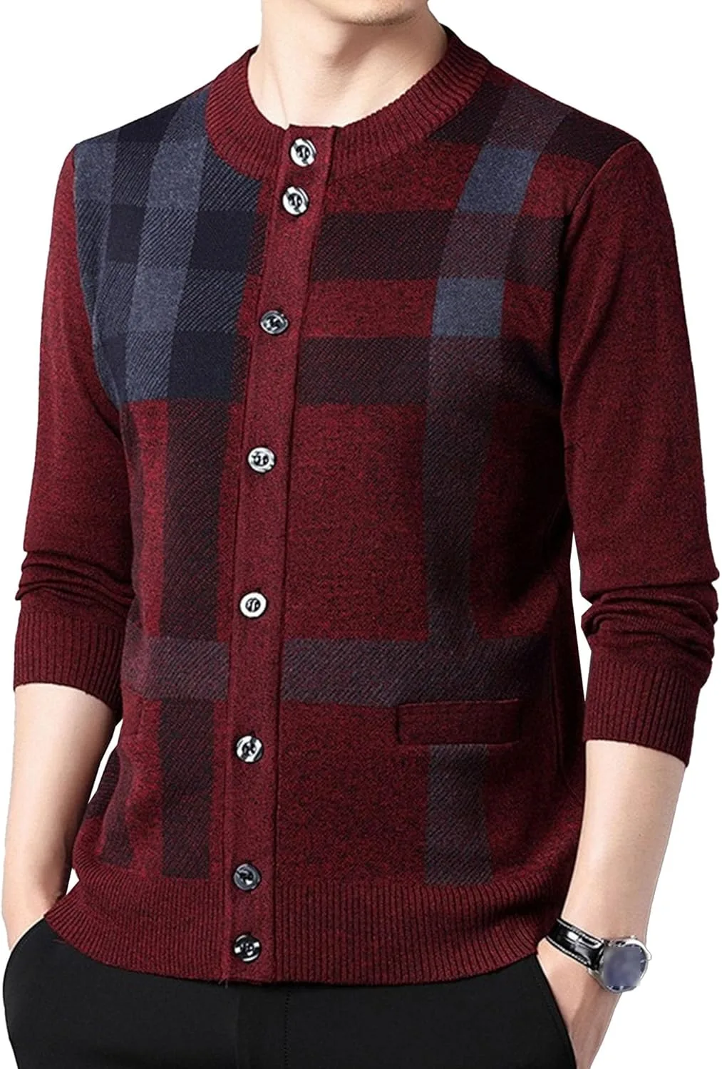 

Кардиган мужской Argyle Pattern с круглым воротником и карманами