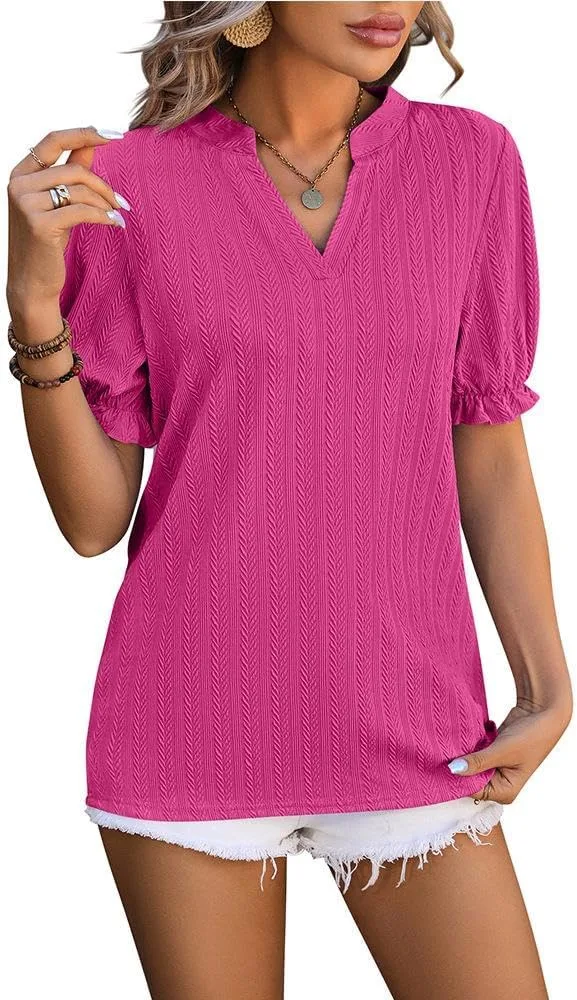 

Женский топ с пышными рукавами и V-образным вырезом FMCHICO