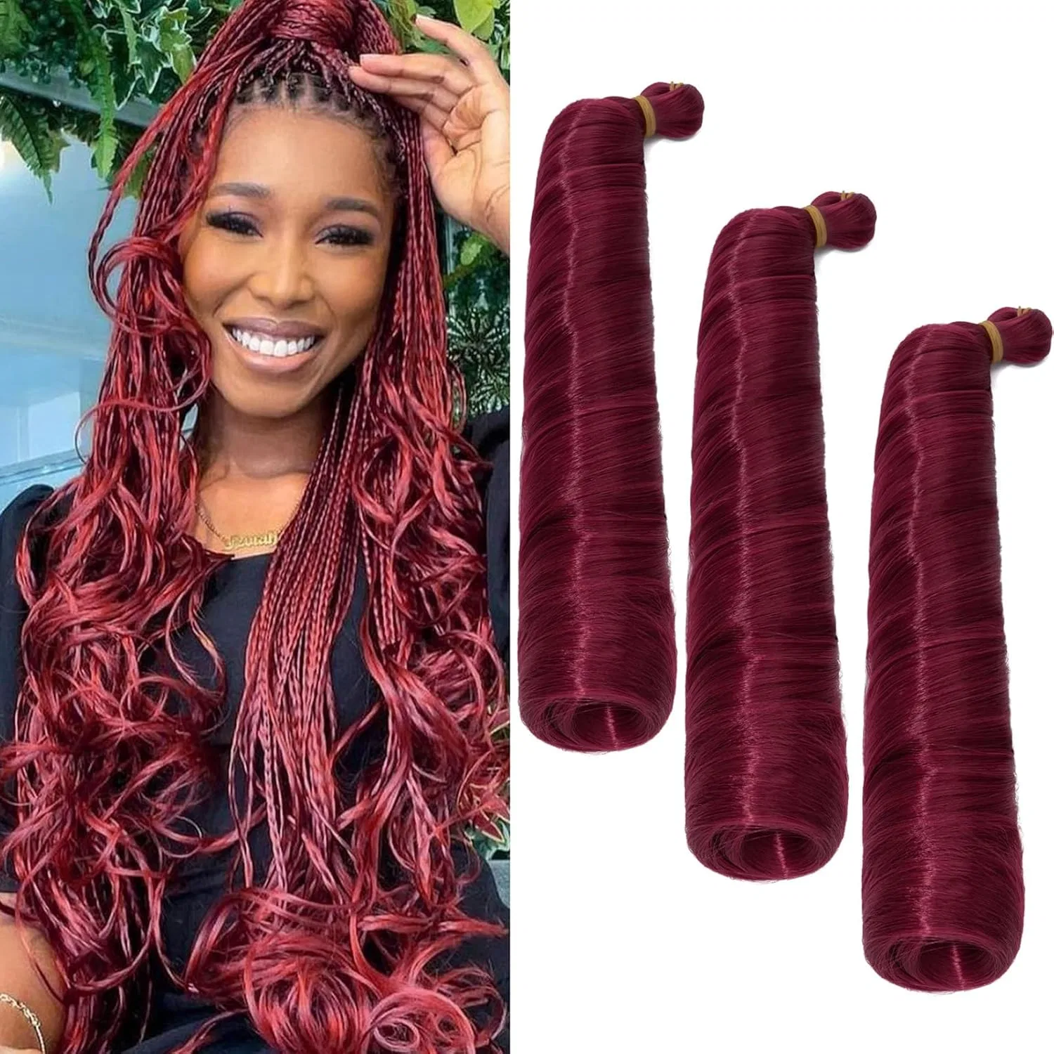 Наращивание волос S-noilite French Curl для плетения, 60 см, 3 упаковки, винно-красный S-Noilite, Wine Red