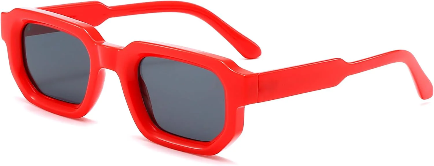 

Солнцезащитные очки Mirkcittle в квадратной толстой оправе для женщин и мужчин, модные массивные прямоугольные солнцезащитные очки в стиле 90-х, Red Frame/Grey Lens