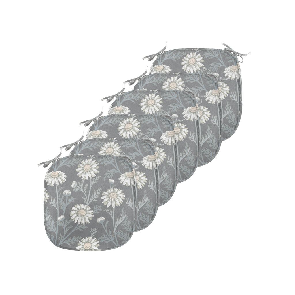 

ABAKUHAUS Подушки для обеденного стула с цветочным рисунком, Лепестки ромашки в саду, декоративная водонепроницаемая подушка с ремнями для кухонных сидений, 40 см x 40 см — упаковка из 6 шт., Серый кокосовый мудрый зеленый, черный