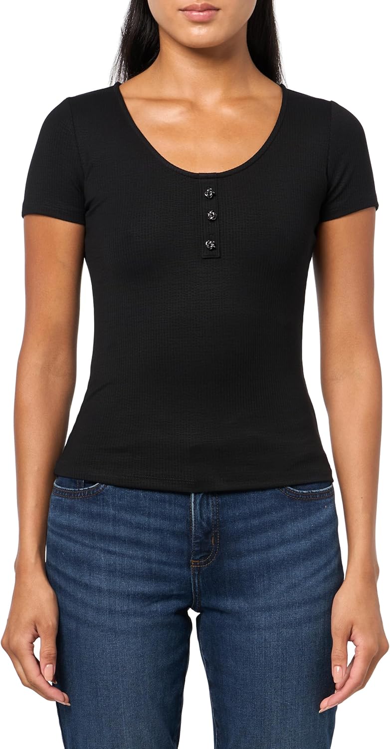 

GUESS Женская Футболка Karana Короткий Рукав Eco Sandwash Rib, Jet Black, Черный, GUESS Женская Футболка Karana Короткий Рукав Eco Sandwash Rib, Jet Black