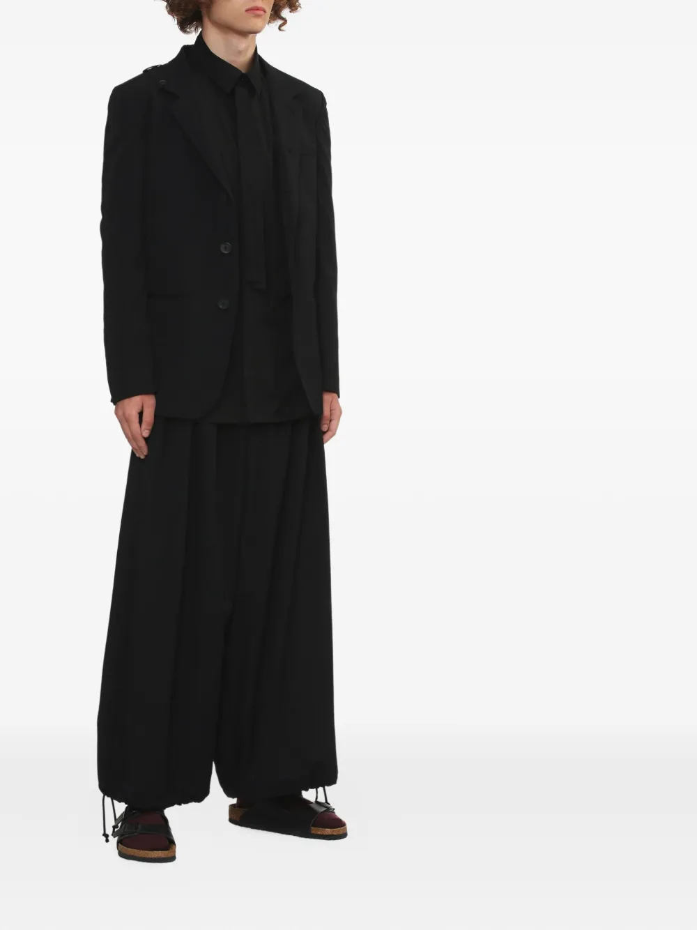 Шерстяной пиджак с заостренными плечами Yohji Yamamoto, черный — фото 2