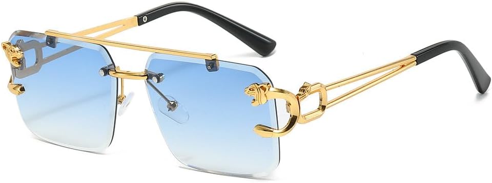 

Популярные солнцезащитные очки без оправы для женщин, роскошные ретро-очки для мужчин, модные дорожные солнцезащитные очки, женские солнцезащитные очки UV400 HVTVTLA, Blue