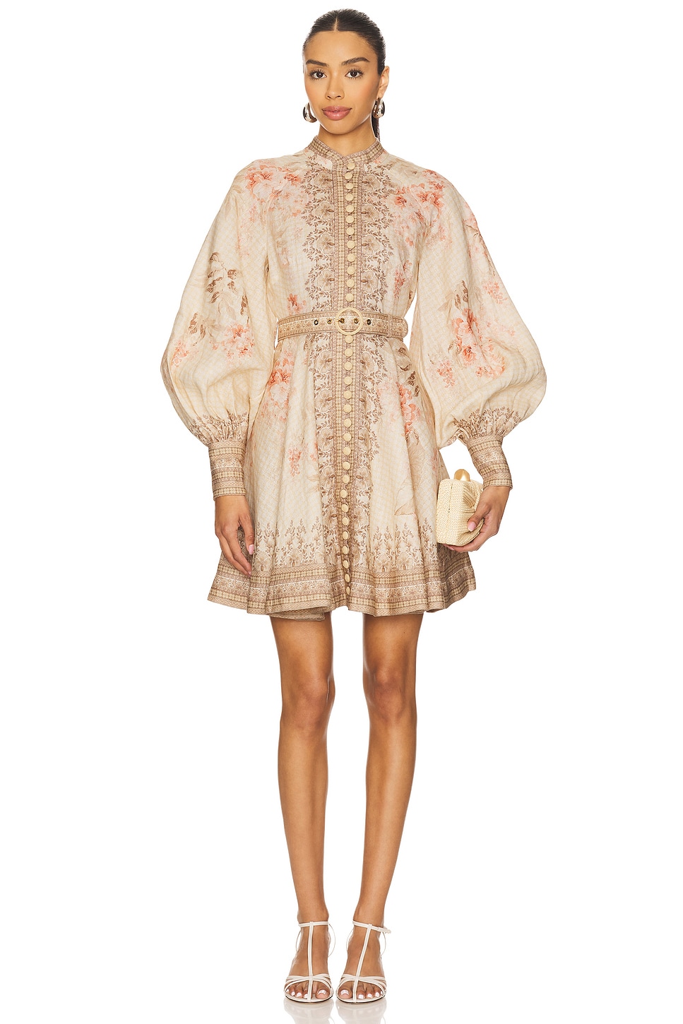 

Платье мини на пуговицах с подсветкой Zimmermann, coral floral