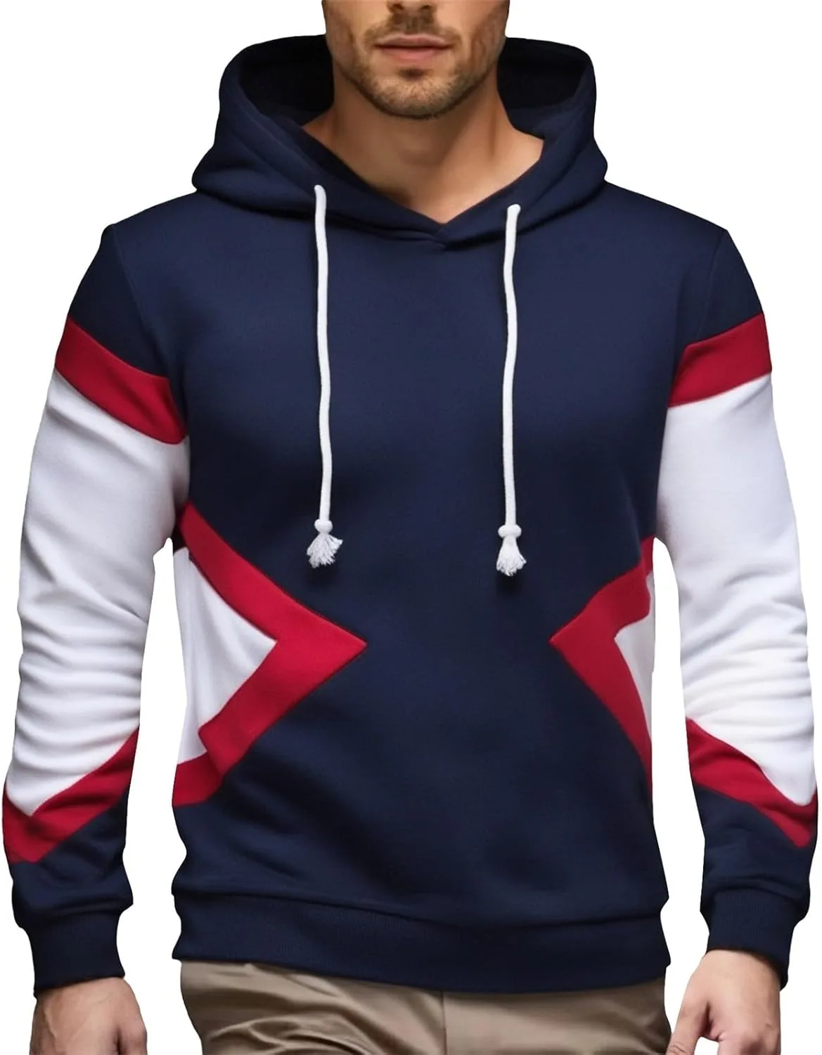 

Мужской худи с цветными блоками — лонгслив с мягкой флисовой подкладкой и карманом-кенгуру