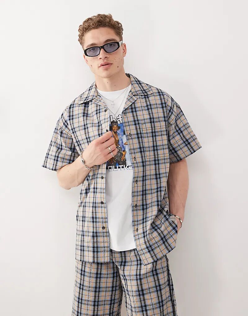 

Рубашка с короткими рукавами COLLUSION в оранжевую и синюю клетку