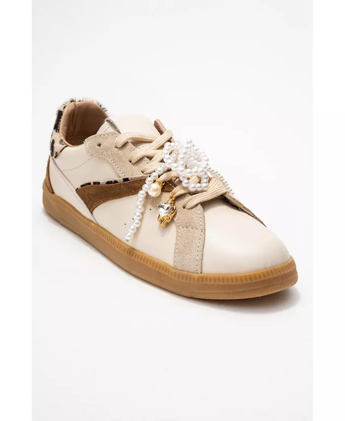 Кроссовки Taren Leather Pearl Buckle (женские) Forever & Always Shoes, загар/бежевый