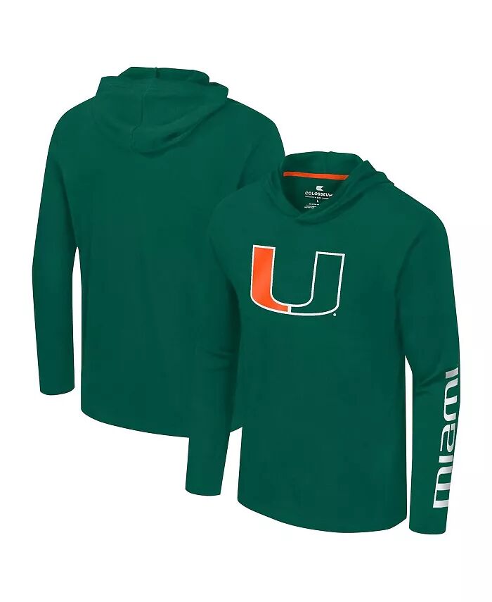

Мужская футболка с длинным рукавом с капюшоном Miami Hurricanes Logo Lockup Active Blend Colosseum, зеленый