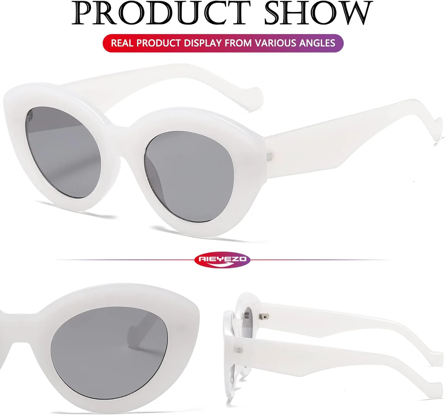 

Солнцезащитные очки AIEYEZO Oversized Cat Eye для женщин, милые овальные очки в толстой оправе в стиле «кошачий глаз», стильные ретро-очки, 2 Set (Candy White + Blue)