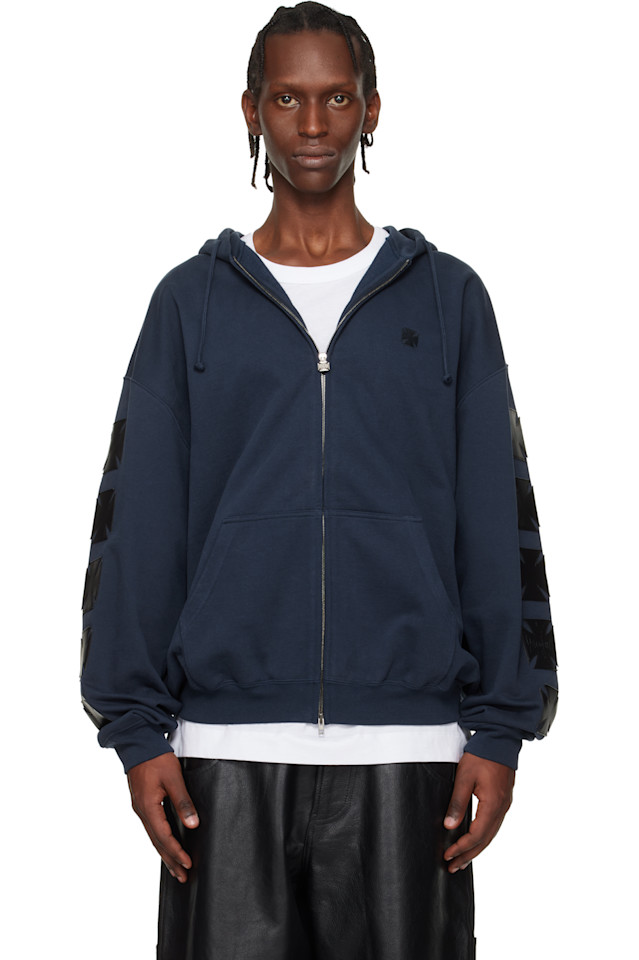 

Кожаная байкерская толстовка с крестами и застежкой-молнией Vetements, темно-синий