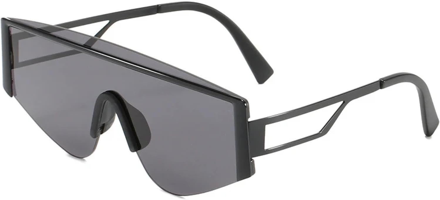 

Модные ретро-солнцезащитные очки в цельной оправе для мужчин и женщин, роскошные металлические очки в стиле панк, для активного отдыха, велоспорта, защиты от УФ-излучения UV400 TKKTLLT, Black Gray