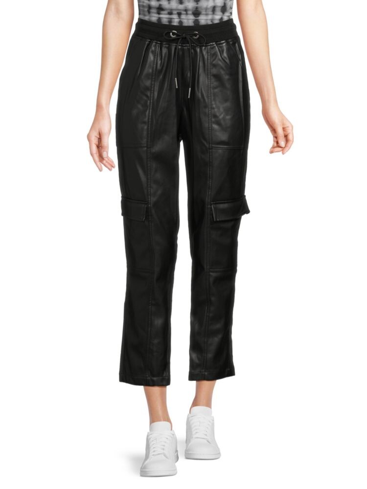 

Укороченные брюки из искусственной кожи на шнурке DKNY, черный