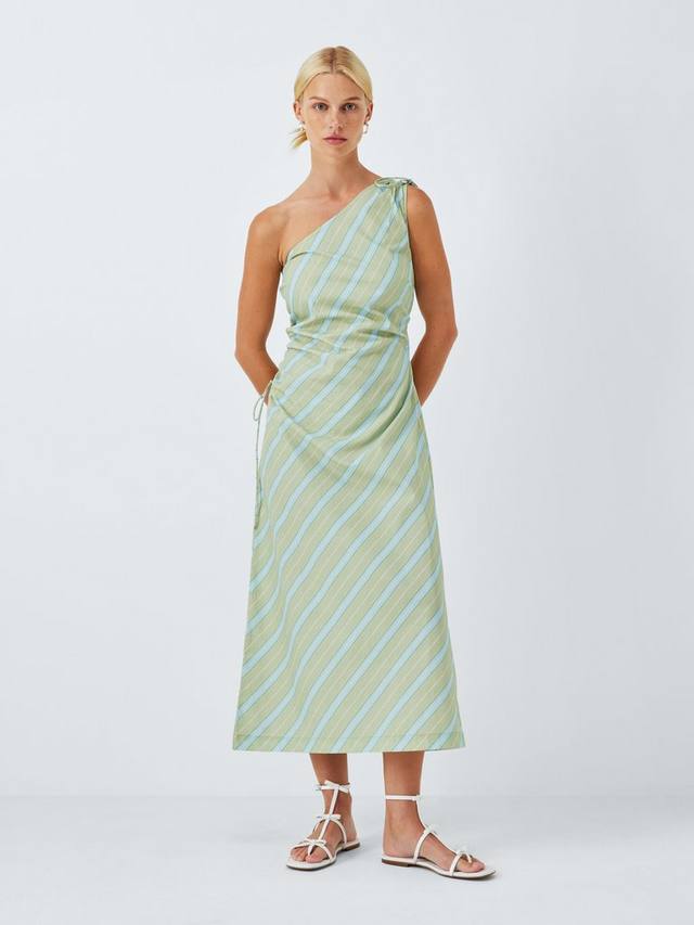 

Платье с асимметричным плечом и отделкой в полоску John Lewis ANYDAY, Green Multi