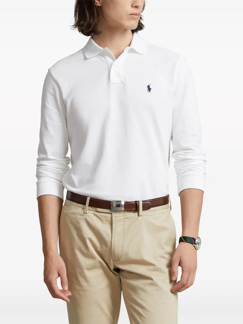 Рубашка поло с длинными рукавами и логотипом POLO RALPH LAUREN, белый — фото 3