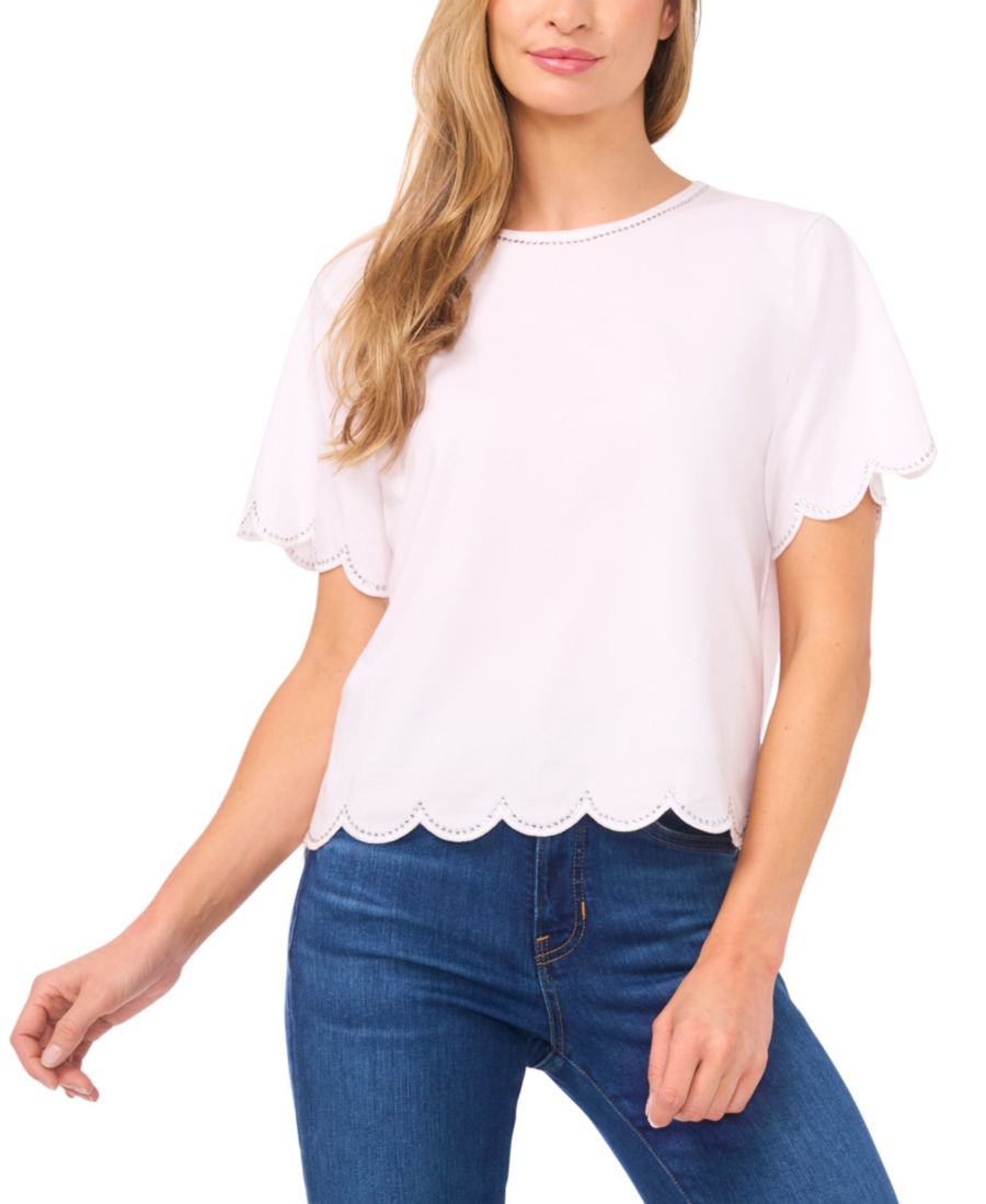 

Женский вязаный топ с фестончатым краем и стразами CeCe, Ultra White