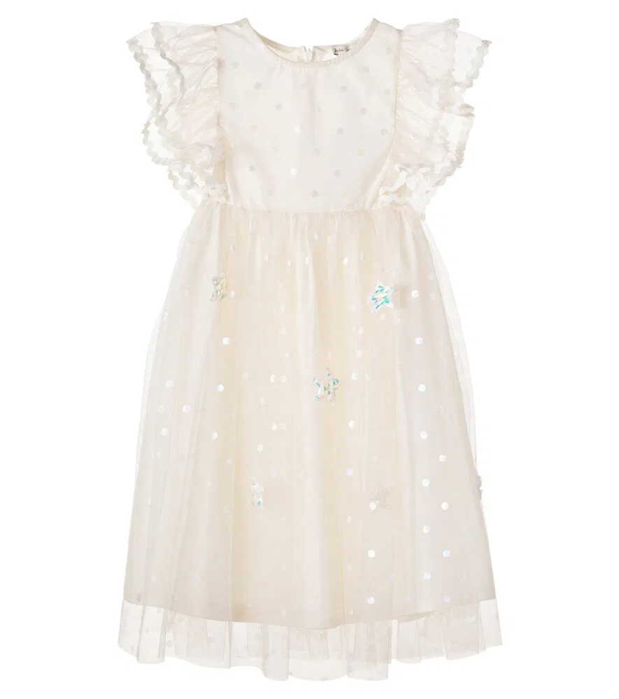 Платье из тюля в горошек, украшенное вышивкой Bebe Organic, мультиколор
