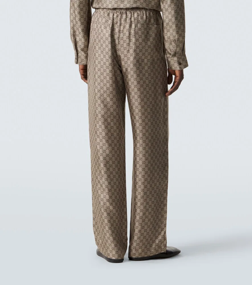 Брюки Gucci Прямые из шелковой саржи, бежевые — фото 4