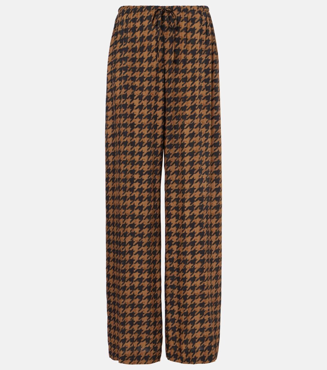 

Прямые брюки из атласа с узором «гусиная лапка» Dries Van Noten, кэмел