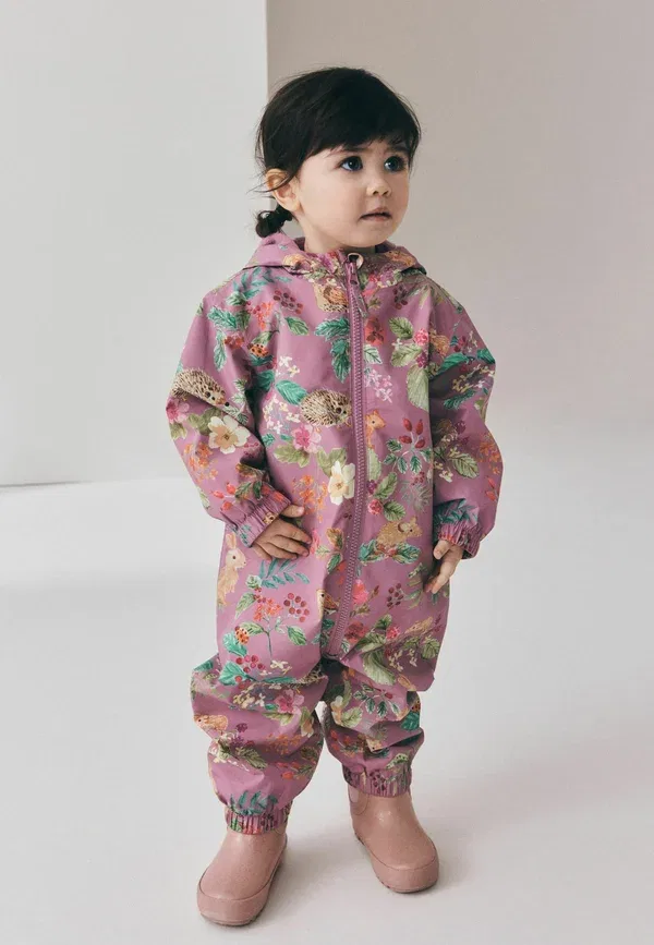 Комбинезон для прогулок Regular fit waterproof printed puddlesuit Next, цвет ягодный розовый с цветочным принтом
