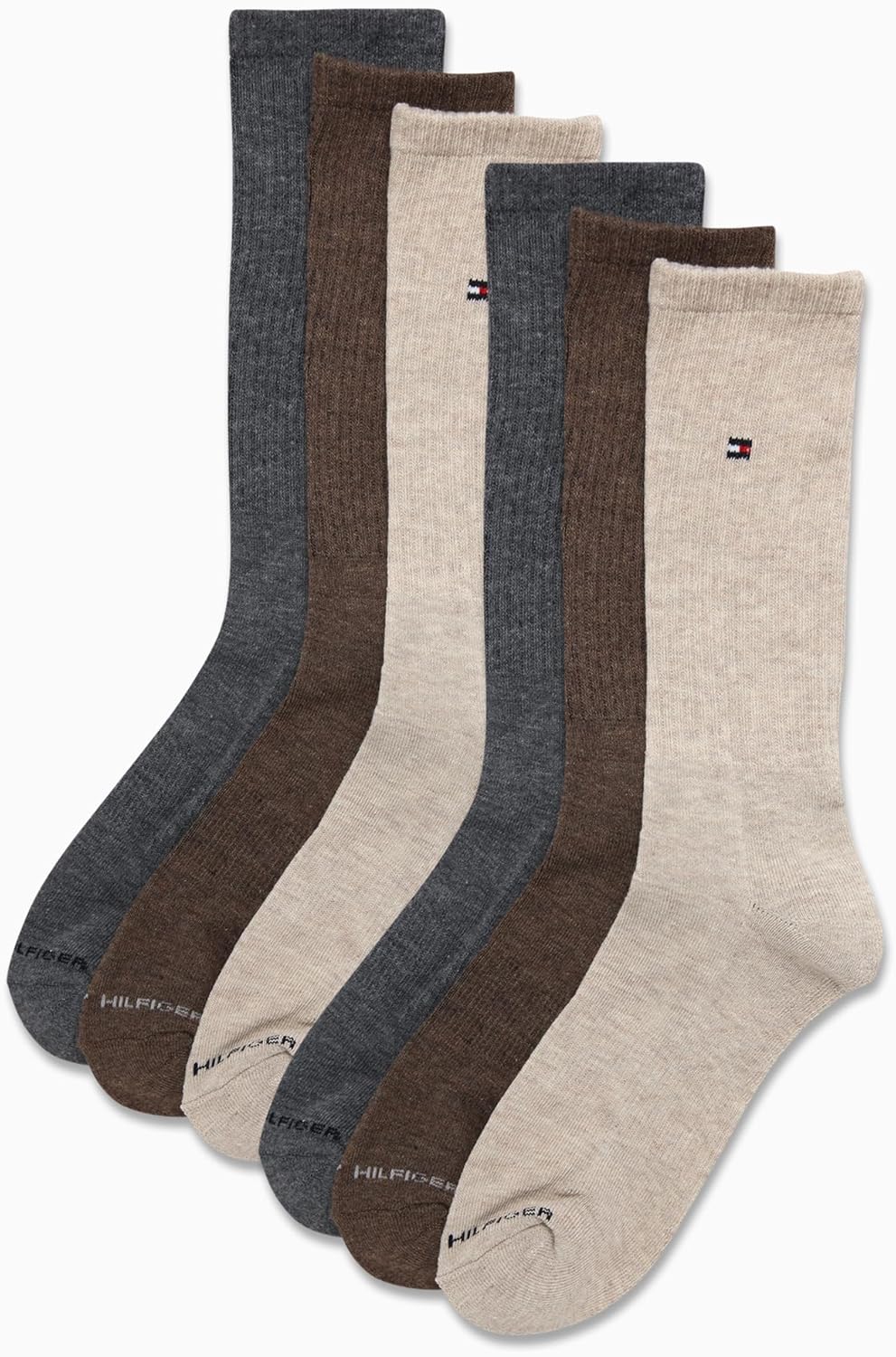 Мужские носки Tommy Hilfiger Crew Socks - 6 пар носков Performance Cushion Comfort Crew Socks - дышащие спортивные носки для мужчин (7-12), Brown Assorted — фото 3