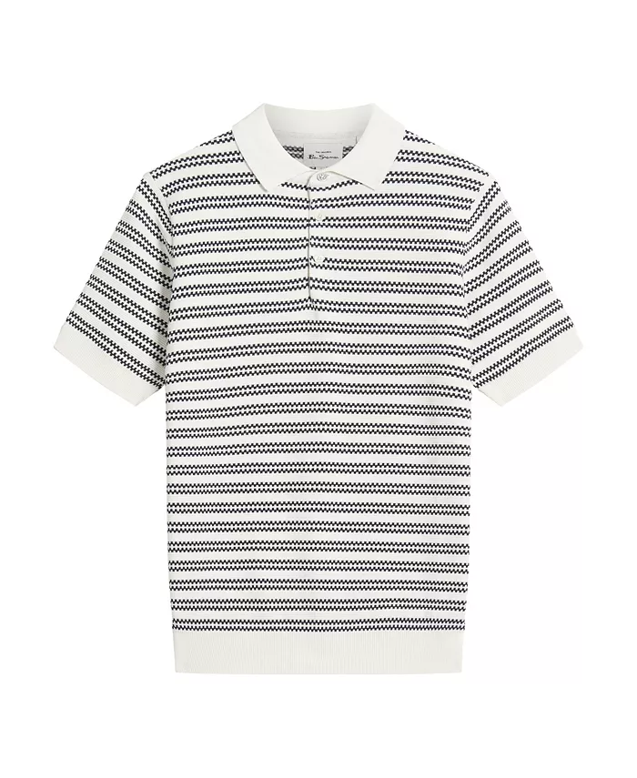 

Мужская рубашка-поло с коротким рукавом в жаккардовую полоску Ben Sherman, слоновая кость/кремовый