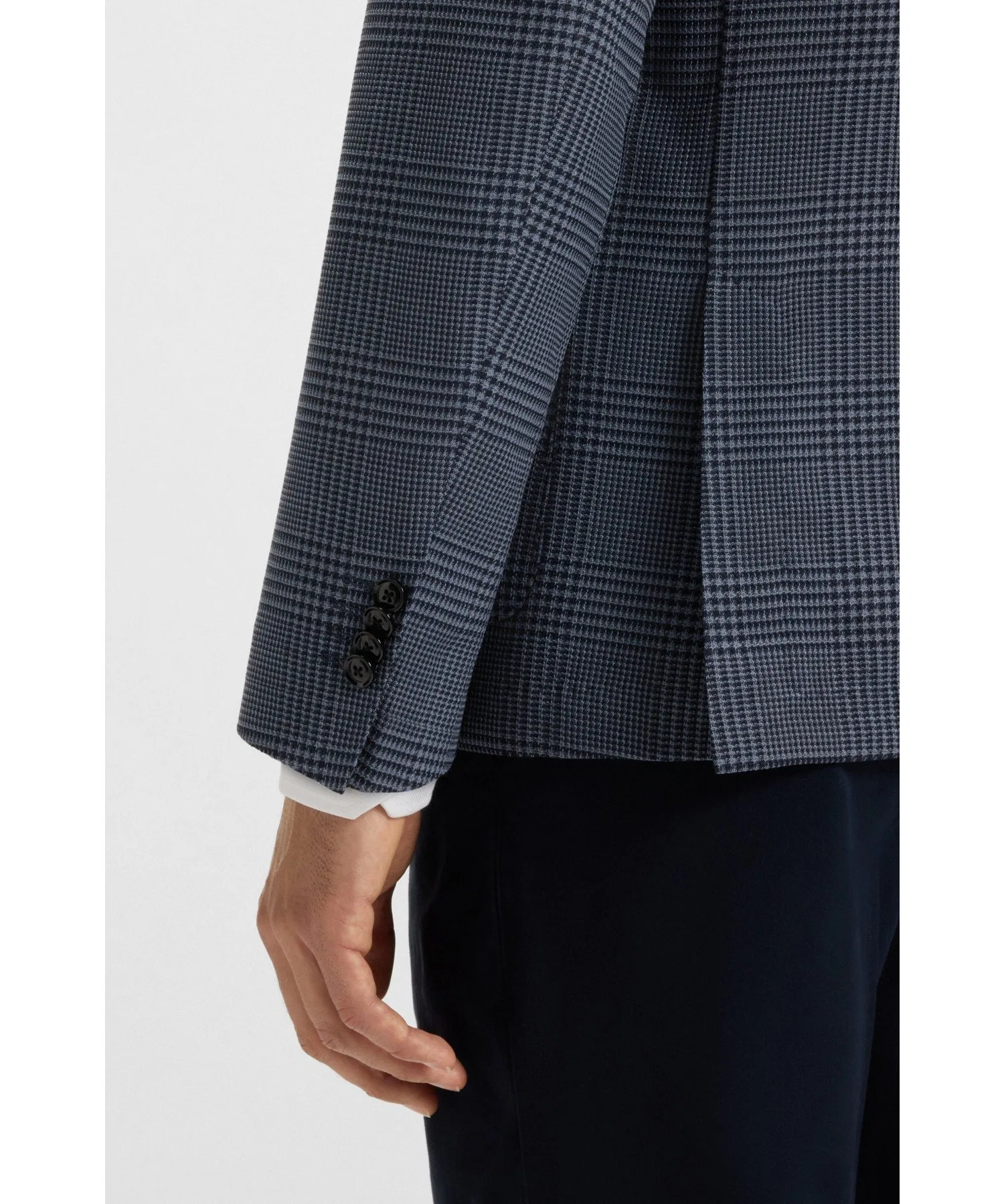 Мужской пиджак BOSS Slim Fit в клетку из эластичной шерсти — фото 3
