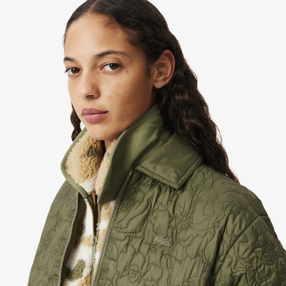 Жакет женский Lacoste с цветочным узором, стеганый, хаки — фото 2