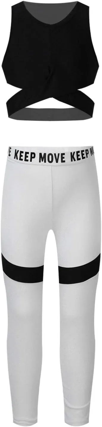 Детский спортивный костюм для йоги Mufeng, топ и леггинсы, Racer Back Black