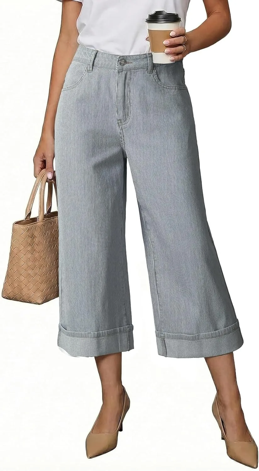 

Dokotoo джинсы для женщин, широкие, завышенная талия, укороченные, в полоску