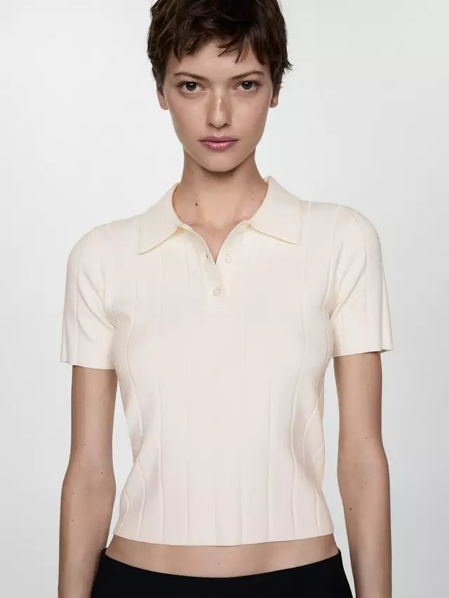 

Топ Mango Alverta Fine Knit Polo, цвет light beige