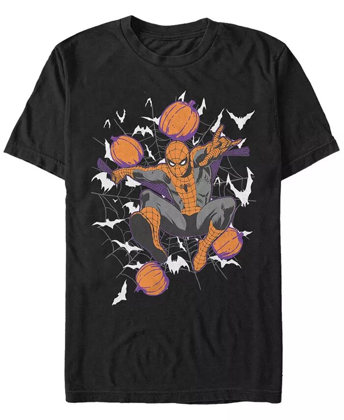 

Футболка с коротким рукавом для мужчин Marvel Spider-Man Halloween Pumpkin Spider Webs Fifth Sun, черный